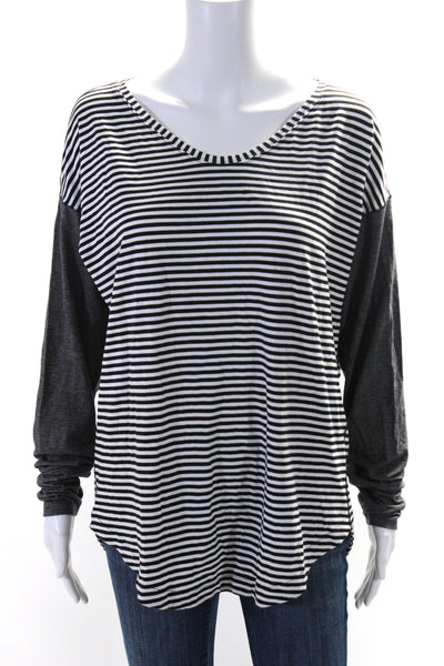 Lululemon Womens Long Sleeve Scoop Neck Striped Shirt White Black Gray Size 12