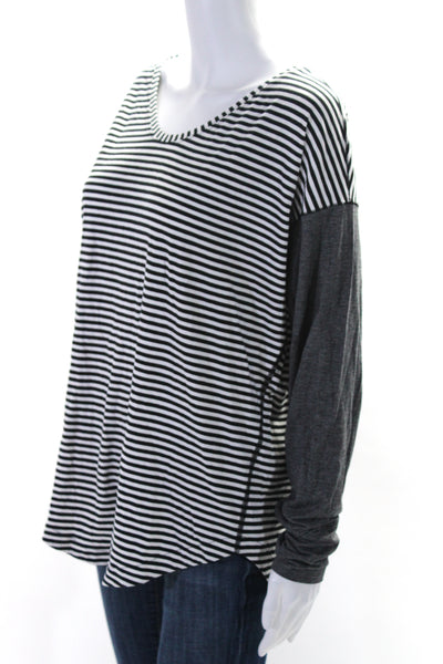 Lululemon Womens Long Sleeve Scoop Neck Striped Shirt White Black Gray Size 12