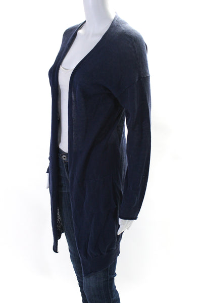 Peserico Womens Long SLeeve Open Front Cardigan Sweater Navy Linen Size Small