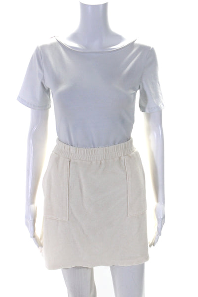 Monrow Women's Elastic Waist Pockets Unlined Casual Mini Skirt Cream Size M