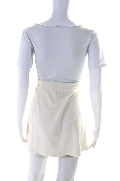 Monrow Women's Elastic Waist Pockets Unlined Casual Mini Skirt Cream Size M