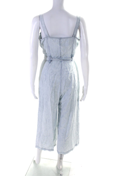 Bella Dahl Women's Square Neck Sleeveless Straight Leg Jumpsuit Blue Size S