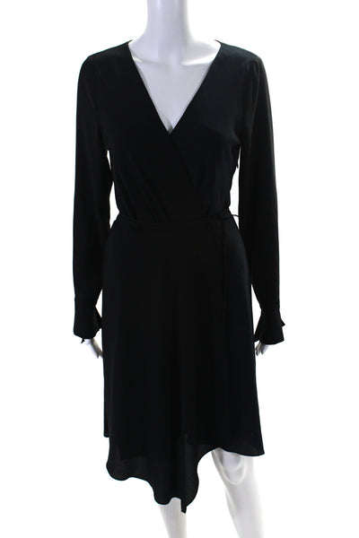 Bailey 44 Women's V-Neck Long Sleeves Tie Waist Wrap Midi Dress Black Size 4