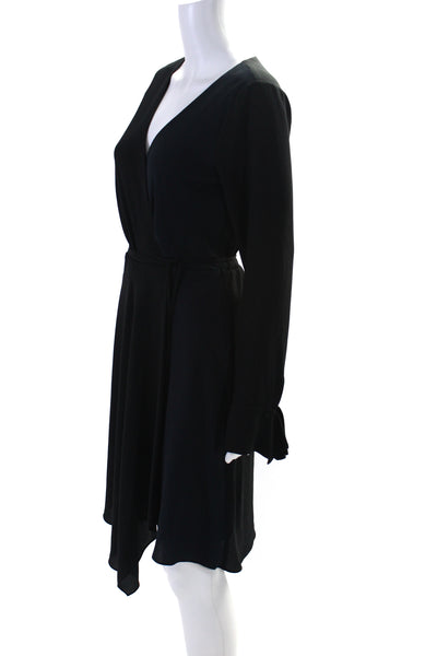 Bailey 44 Women's V-Neck Long Sleeves Tie Waist Wrap Midi Dress Black Size 4