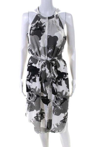 Go Silk Women's Sleeveless Button Down Silk Tie Belt Midi Dress Floral Size S