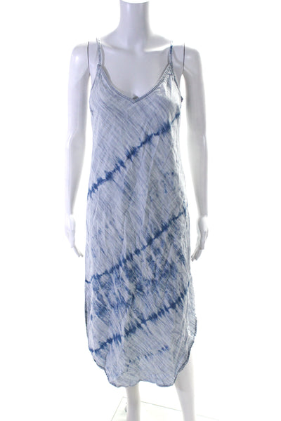 Bella Dahl Women's V-Neck Spaghetti Straps Curved Hem Midi Dress Tie Dye Size S