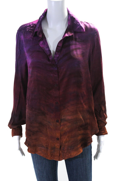 Bella Dahl Women's Collared Long Sleeves Tie Dye Button Down Shirt Size S