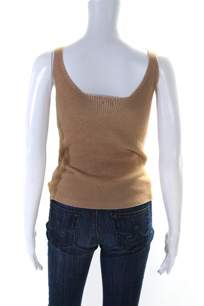 Monrow Women's V-Neck Sleeveless Ribbed Tank Top Blouse Camel Size M