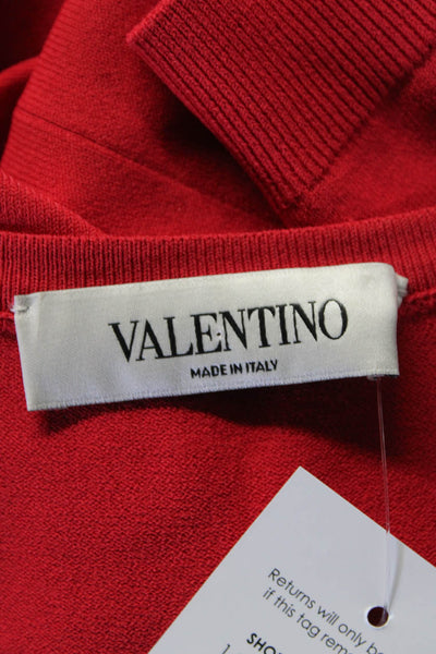 Valentino Womens Graphic Print Embroider Buttoned 3/4 Sleeve Cardigan Red Size S