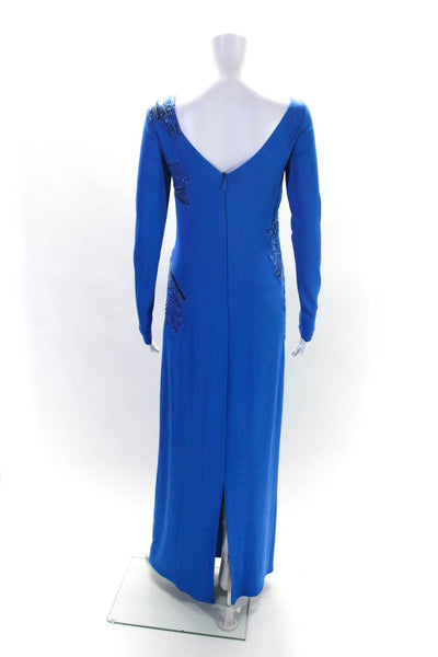 Emilio Pucci Womens Round Neck Embroider Beaded Zip Long Sleeve Gown Blue Size S