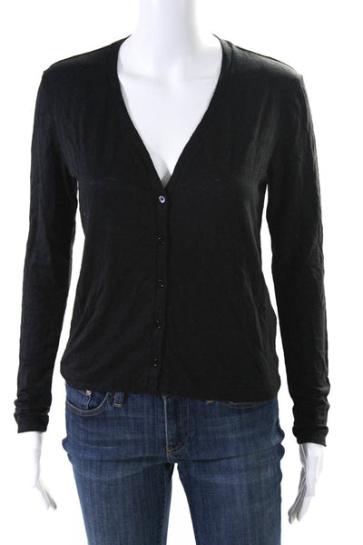 Majestic Filatures Women's V-Neck Long Sleeves Button Down Blouse Black Size 1