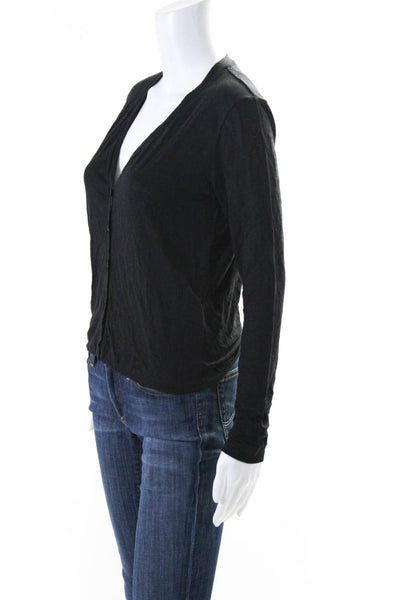 Majestic Filatures Women's V-Neck Long Sleeves Button Down Blouse Black Size 1