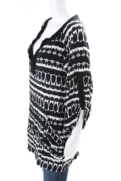 Nanette Lepore Women's 3/4 Sleeves Pockets Tunic Blouse Black Size L