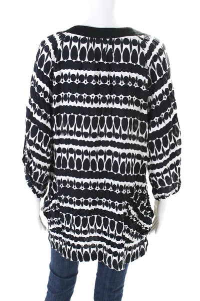 Nanette Lepore Women's 3/4 Sleeves Pockets Tunic Blouse Black Size L