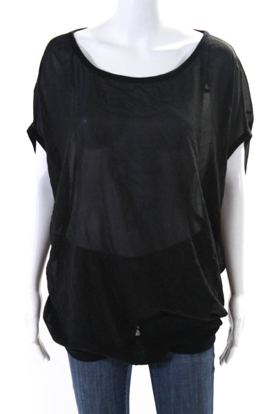 Vince Women's Round Neck Sleeveless Sheer Boxy Blouse Black Size M