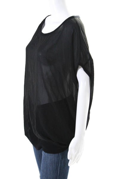 Vince Women's Round Neck Sleeveless Sheer Boxy Blouse Black Size M