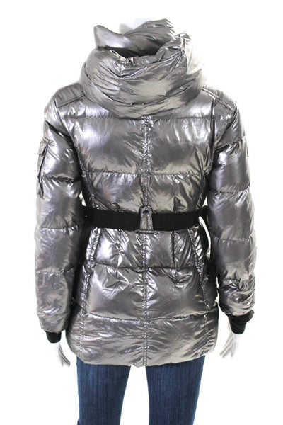 SAM. Women's Hood Long Sleeves Full Zip Puffer Coat Silver Metallic Coat Size 14