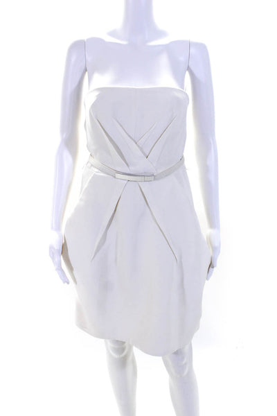 KaufmanFranco Womens White Embellished Belt Strapless Mini Dress Size 40