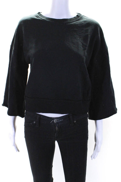 NSF Womens Black Cotton Crew Neck Bell 3/4 Sleeve Pullover Sweatshirt Size S