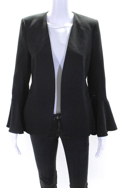 Zara Woman Womens Black Open Front Faux Pockets Bell Long Sleeve Blazer Size S