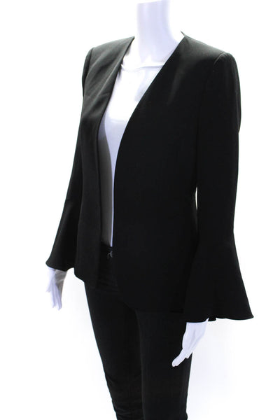 Zara Woman Womens Black Open Front Faux Pockets Bell Long Sleeve Blazer Size S