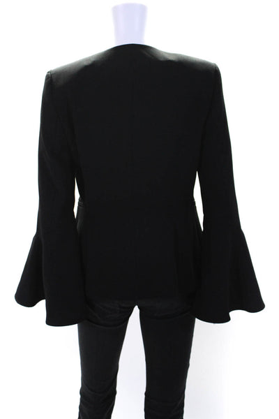 Zara Woman Womens Black Open Front Faux Pockets Bell Long Sleeve Blazer Size S