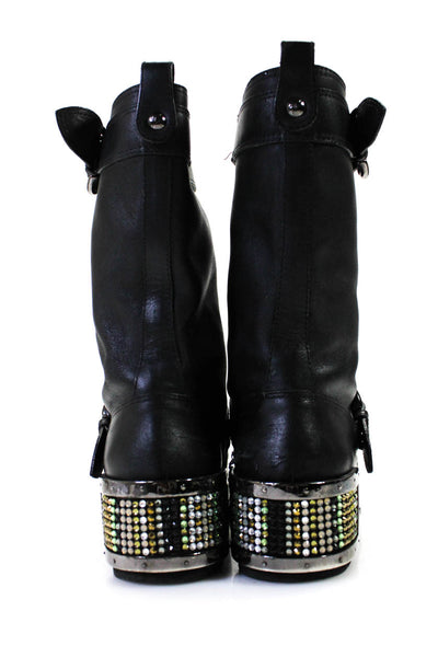 Giuseppe Zanotti Womens Black Multi Crystal Buckle Detail Midi Boots Shoes Size7