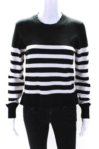 Evereve Womens Striped Print Long Sleeve Crewneck Sweater Black White Size XS