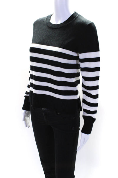 Evereve Womens Striped Print Long Sleeve Crewneck Sweater Black White Size XS