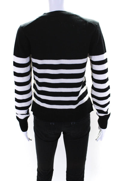 Evereve Womens Striped Print Long Sleeve Crewneck Sweater Black White Size XS