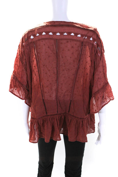 Free People Womens Cotton Embroidered Short Sleeve Blouse Top Red Size XS