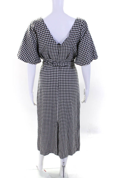 Zara Womens Cotton Houndstooth Belted Round Neck Short Sleeve Dress White Size S