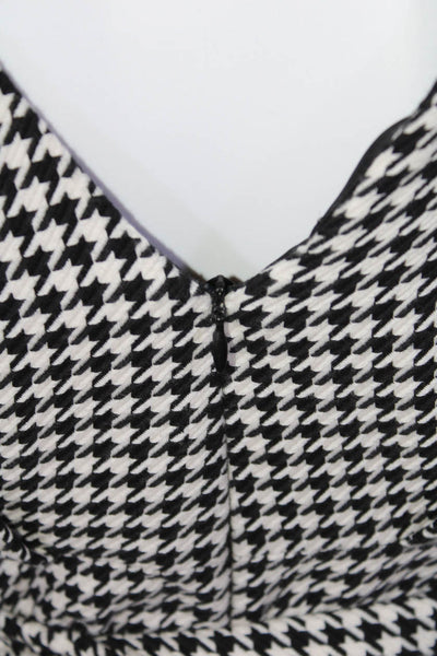 Zara Womens Cotton Houndstooth Belted Round Neck Short Sleeve Dress White Size S