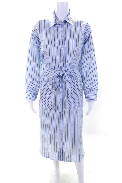 Zara Womens Striped Collared Long Sleeve Button Up Shirt Maxi Dress Blue Size S