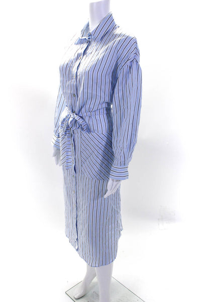 Zara Womens Striped Collared Long Sleeve Button Up Shirt Maxi Dress Blue Size S