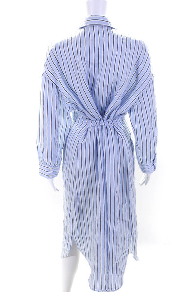 Zara Womens Striped Collared Long Sleeve Button Up Shirt Maxi Dress Blue Size S