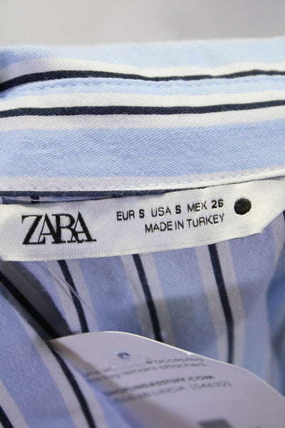 Zara Womens Striped Collared Long Sleeve Button Up Shirt Maxi Dress Blue Size S