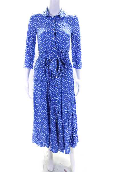 Zara Womens Spotted Collared Long Sleeve Button Up Maxi Dress Blue Size S