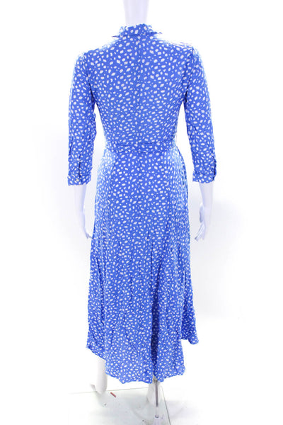 Zara Womens Spotted Collared Long Sleeve Button Up Maxi Dress Blue Size S