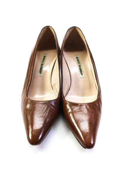 Manolo Blahnik Womens Tapered Heel Pointed Toe Pumps Brown Leather Size 37.5