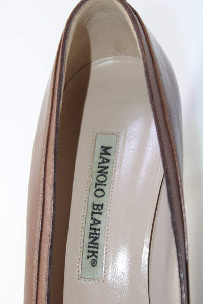 Manolo Blahnik Womens Tapered Heel Pointed Toe Pumps Brown Leather Size 37.5