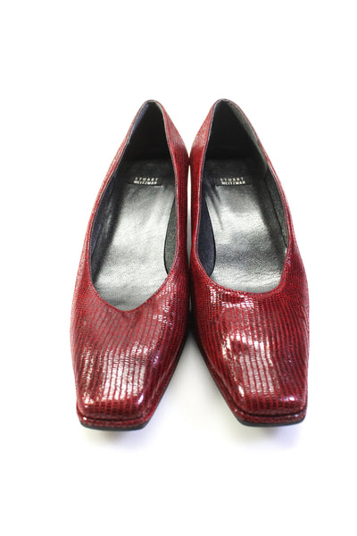 Stuart Weitzman Womens Block Heel Square Toe Shimmer Pumps Red Size 7.5AA