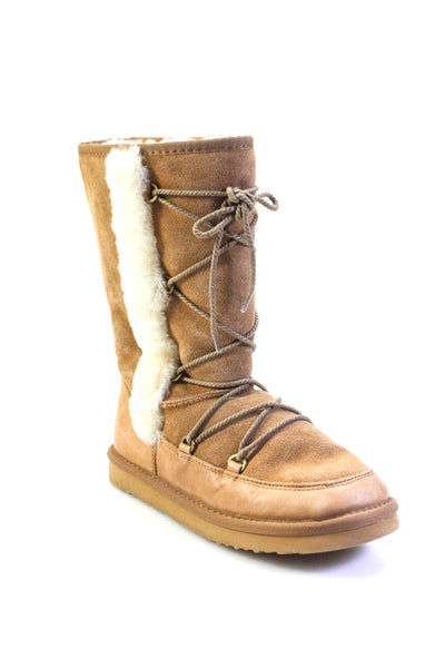 Atwell Womens Slip On Shearling Lined Suede Snow Boots Brown White Size 8