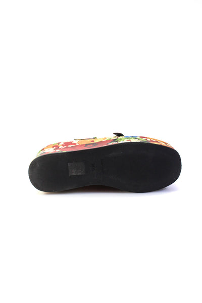 Miu Miu Womens Floral Platform Mary Jane Flats Multicolored Leather Size 35.5