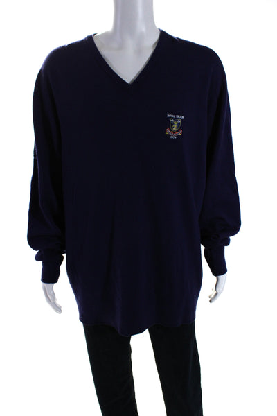 Royal Troon Glenbrae Mens V Neck Embroidered Vintage Sweater Purple Size XXL