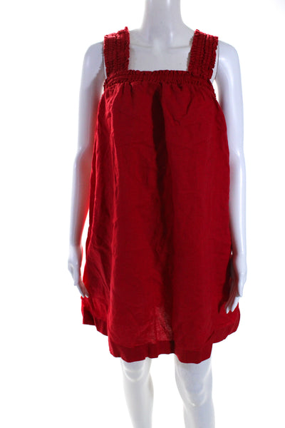 Everlane Womens Linen Gathered Ruffle Trim Shift Dress Red Size S