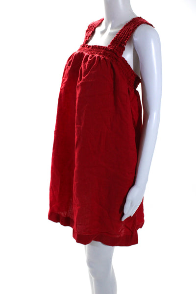 Everlane Womens Linen Gathered Ruffle Trim Shift Dress Red Size S