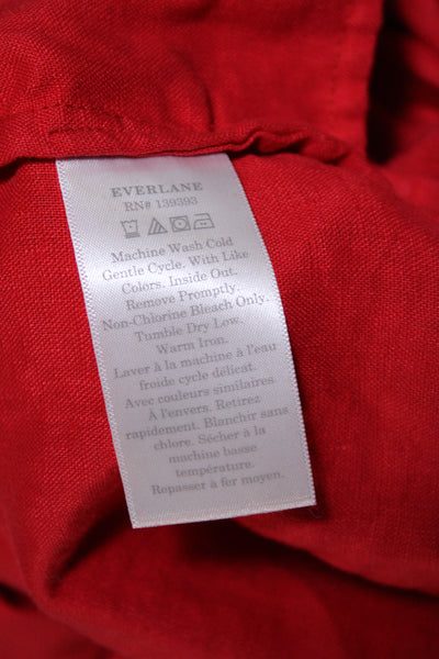 Everlane Womens Linen Gathered Ruffle Trim Shift Dress Red Size S