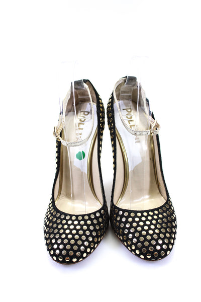 Pollini Womns Metallic Polka Dot Ankle Strap Heels Black Gold Size 8