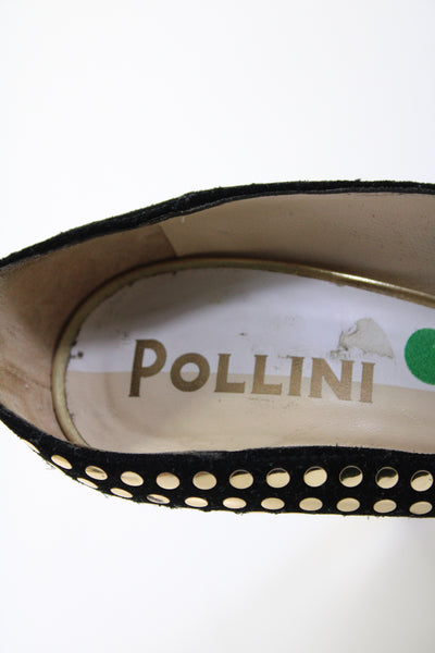 Pollini Womns Metallic Polka Dot Ankle Strap Heels Black Gold Size 8